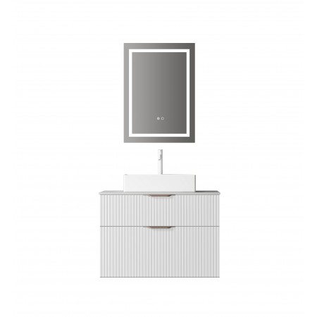 Mobilier baie A-19 cu tumbă suspendată, lavoar și oglindă LED Set mobilier baie suspendat A-19 cu fronturi MDF riflate, lavoar și oglindă LED